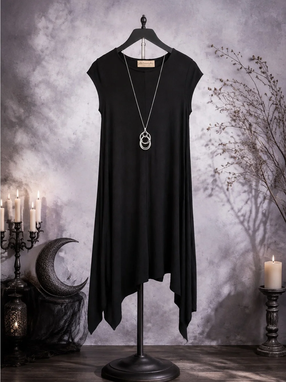 Philosophy‎ Dresses Black Asymmetrical Hem Modal Tunic Dress Minimalist